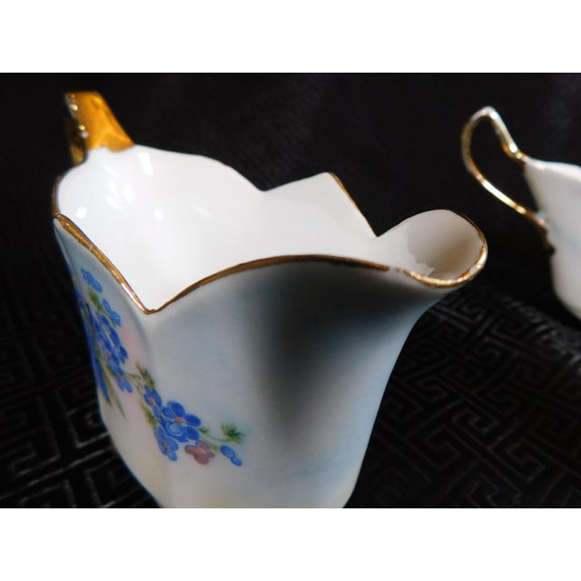 Contemporary 1970s Blue Floral Sugar Bowl and Creamer For Sale - Image 3 of 4