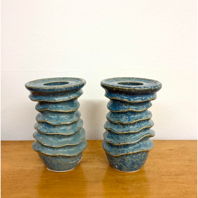 Abstract Vintage Abstract Ceramic Candle Holders For Sale - Image 3 of 6