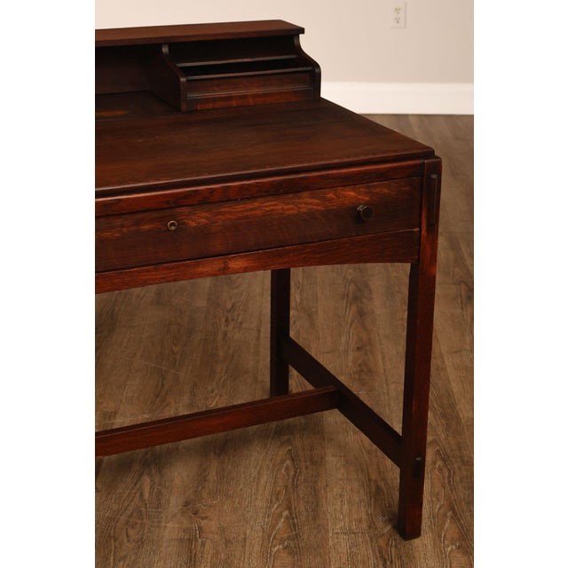 Limbert Antique Arts & Crafts Oak Writing Desk #492 1/4 For Sale - Image 11 of 18
