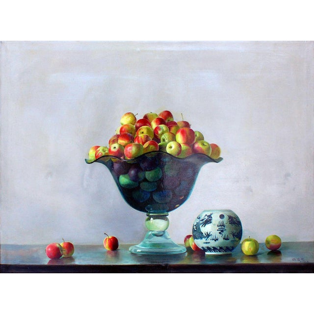 Crystal Vase with apples - Original Oil on Canvas - 2001 2001 For Sale - Image 4 of 4