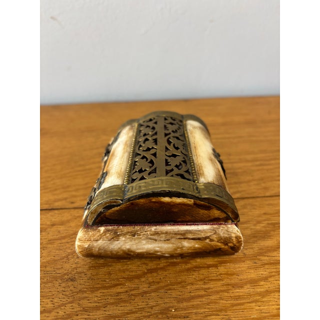 Metal Vintage Bone and Brass Velvet Lined Trinket Box For Sale - Image 7 of 8