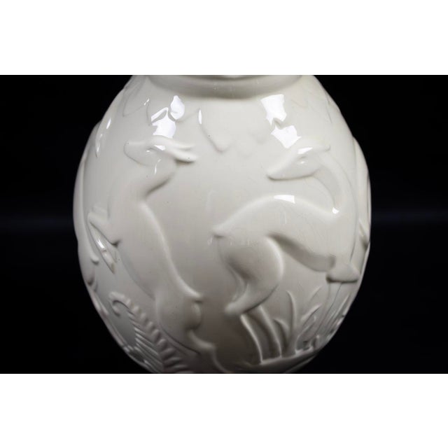 Art Deco White Glazed Earthenware Vase with Relief Decor by Fantaisie de Charles Catteau for Boch Frères La Louvière Keramis, 1920s For Sale - Image 11 of 13
