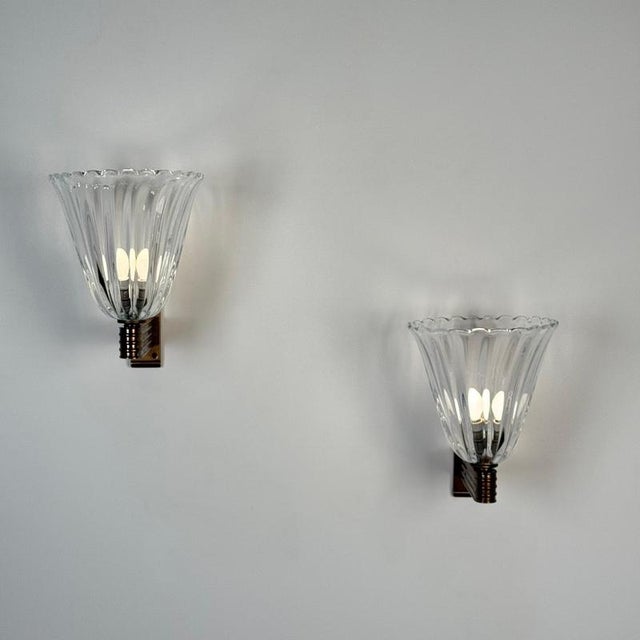 Large Wall Sconces by Ercole Barovier for Barovier & Toso, 1940s, Set of 2 For Sale - Image 3 of 17