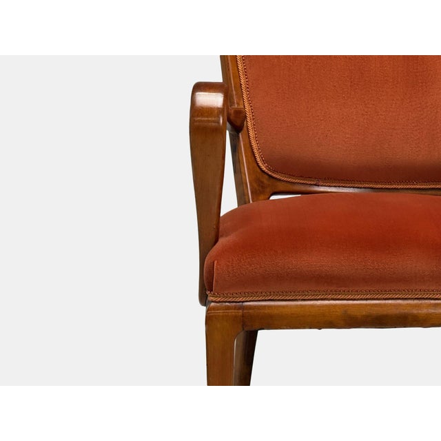 1950s Osvaldo Borsani, Italian Modern, Cherrywood, Velvet, Armchair, Italy, 1950s For Sale - Image 5 of 10