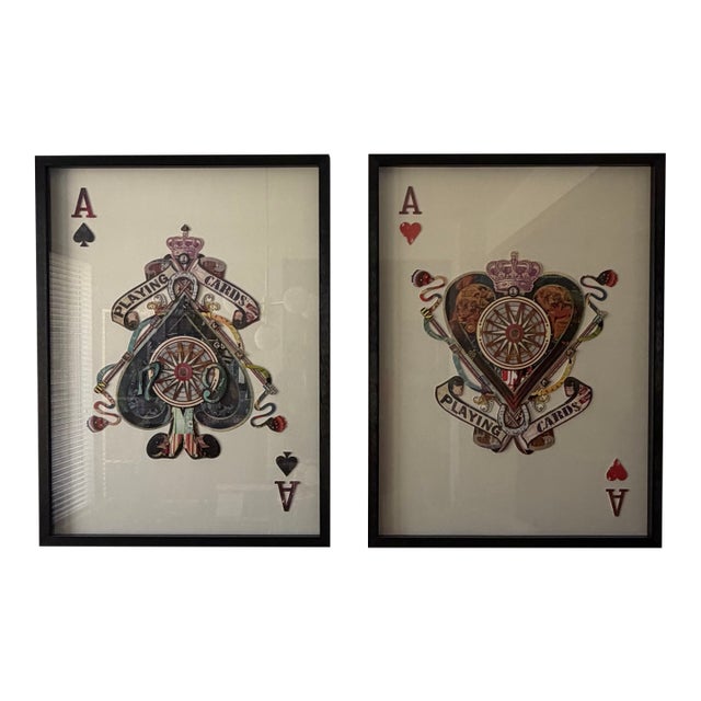 Vintage Style Framed Ace of Spades & Hearts Framed Collage Wall Art – Set of 2 For Sale