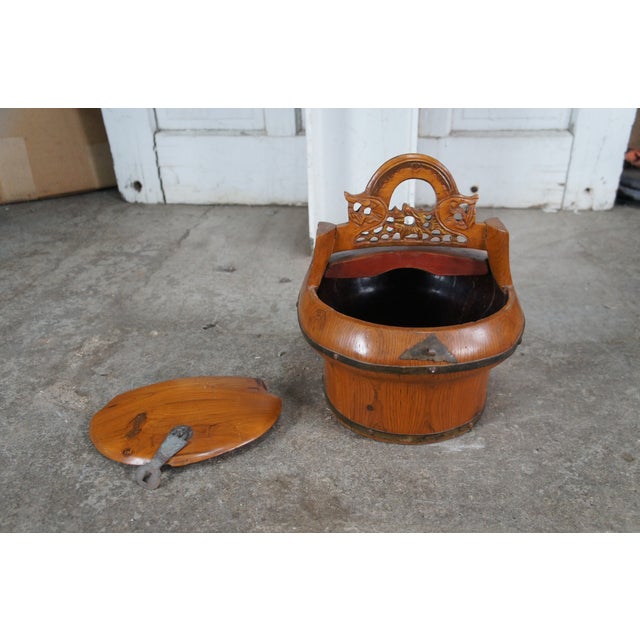 Antique Chinese Qing Dynasty Elm Carved Tea Caddy Holder Wedding Food Basket For Sale - Image 6 of 12