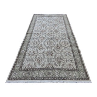 1970s Mid-Century Modern Art Deco Turkish Vintage Floral Beige Oushak Area Rug For Sale