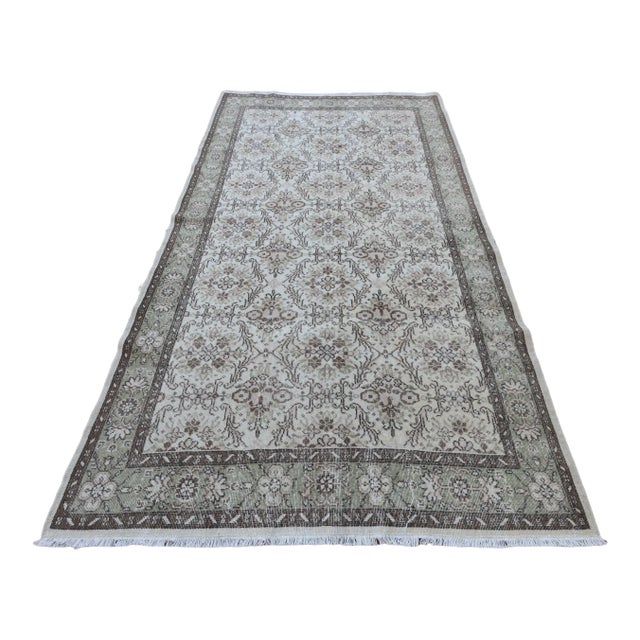 1970s Mid-Century Modern Art Deco Turkish Vintage Floral Beige Oushak Area Rug For Sale