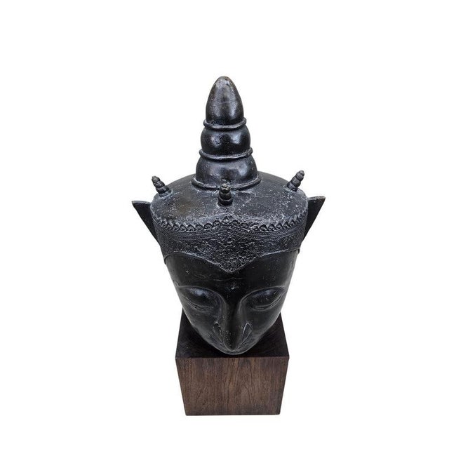 Vintage Southeast Asian Bronze Buddha Head For Sale In Chicago - Image 6 of 8