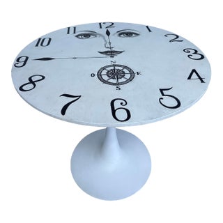 Vintage TulipTable With Fornasetti Style Clock Design . For Sale