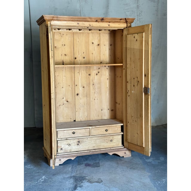 19th Century French Provincial Pine Armoire W/ Carved Details and Internal Drawers | Circa 1860 For Sale - Image 16 of 18