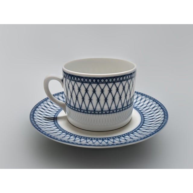 1980s Vista Alegre Balustrade Blue Cup and Saucer For Sale - Image 11 of 12