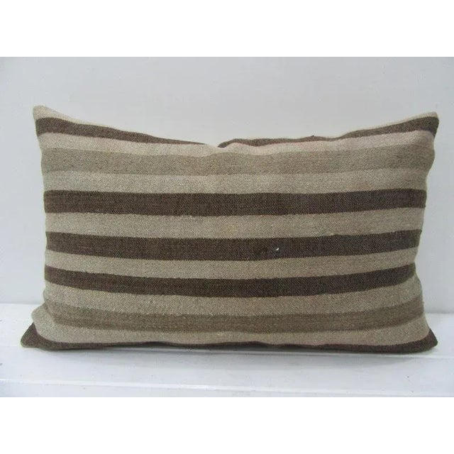Turkish Brown & Tan Striped Kilim Pillow - 20" x 12" For Sale - Image 4 of 4