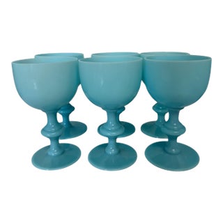 1930s Portieux Vallerysthal Turquoise Opalin Cordial Glasses- Set of 6 For Sale