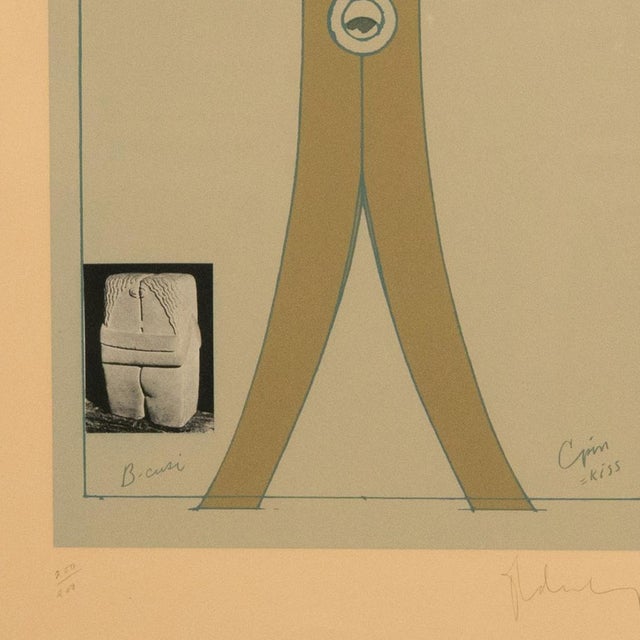 Olive Pop Art Silk Screen Print and Collage "Clothespin Brancusi's Kiss" Philadelphia by Claes Oldenburg, 1972 For Sale - Image 8 of 13