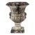 Vintage Classical Cast Stone Garden Urn With Fleur-De-Lis Relief & Weathered Patina For Sale