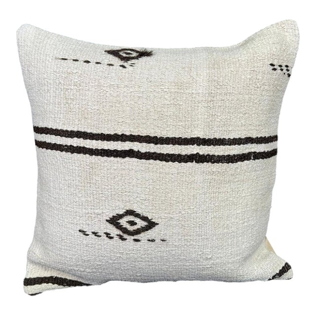 Turkish Hemp Pillow Cushion Natural Beige Black Pillow Cushion Cover 20"x20" For Sale