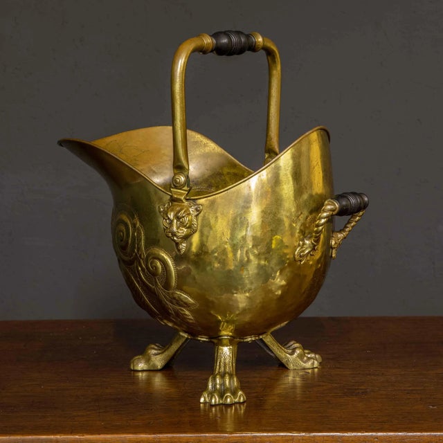 Wood Antique Edwardian Brass Coal Helmet For Sale - Image 7 of 7