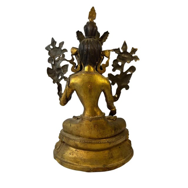 Asian Large Antique Nepali Gilt Bronze Green Tara Sculpture, Late 18th–Early 19th Century For Sale - Image 3 of 12