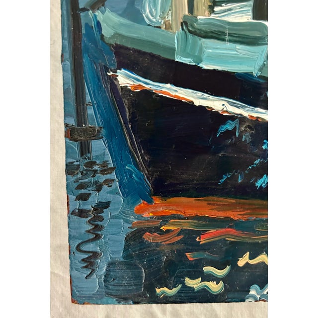 Vintage Nautical Chic Harborscape Oil on Board by Carla Bee For Sale - Image 4 of 5
