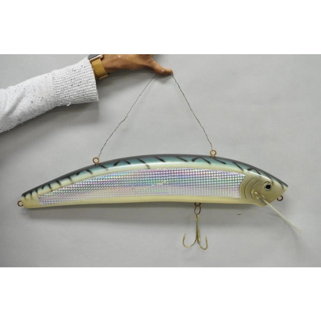 Vintage Wooden Giant Rapala 28” Fishing Lure Hanging Display W / Rainbow Decal For Sale - Image 10 of 18