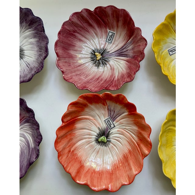 1980s Set of 6 Fitz & Floyd Pansy Porcelain Bowls For Sale - Image 10 of 18