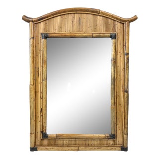 Mid-Century Regency Palm Bamboo Rattan Pencil Reed Mirror, 1960s For Sale