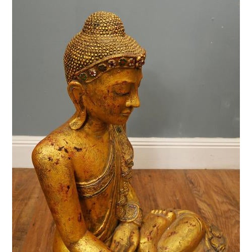 Thai Carved Gilt Wood Buddha Figure with Lotus Pose For Sale - Image 4 of 13