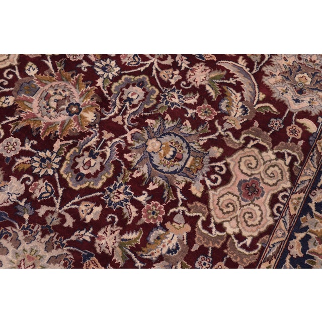 Shabby Chic Floral 1990's Pak-Persian Red/Blue Wool Rug - 6'1'' X 8'9'' For Sale - Image 4 of 9