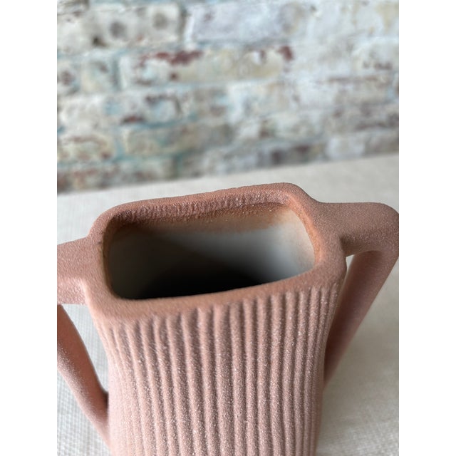 Textured Terracotta Pink Double Handle Bud Vase For Sale In New York - Image 6 of 6