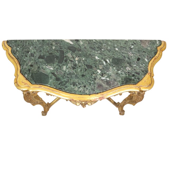 French Louis XV Style Console Table in Gold Leaf Gilded Wood and Marble, 1890s For Sale - Image 4 of 18