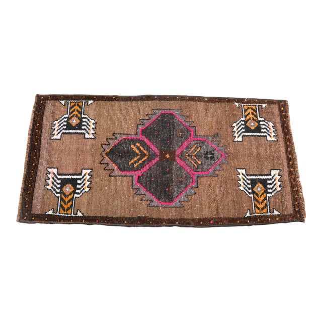 Vintage Anatolia Brown Wool Rug For Sale