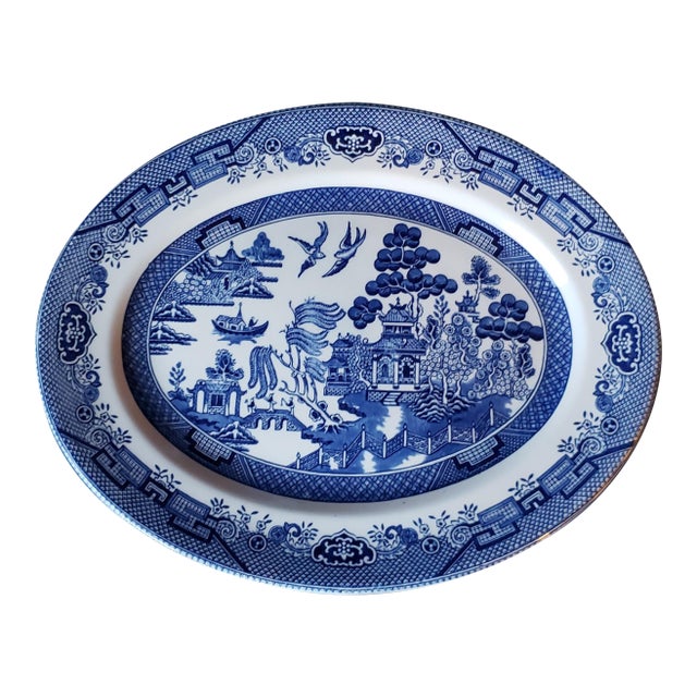 Vintage Churchill Blue Willow Georgian Serving Platter, England For Sale