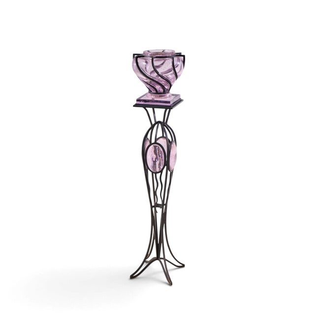 Purple André Dubreuil for Daum Monumental Chantilly Vase and Pedestal For Sale - Image 8 of 10