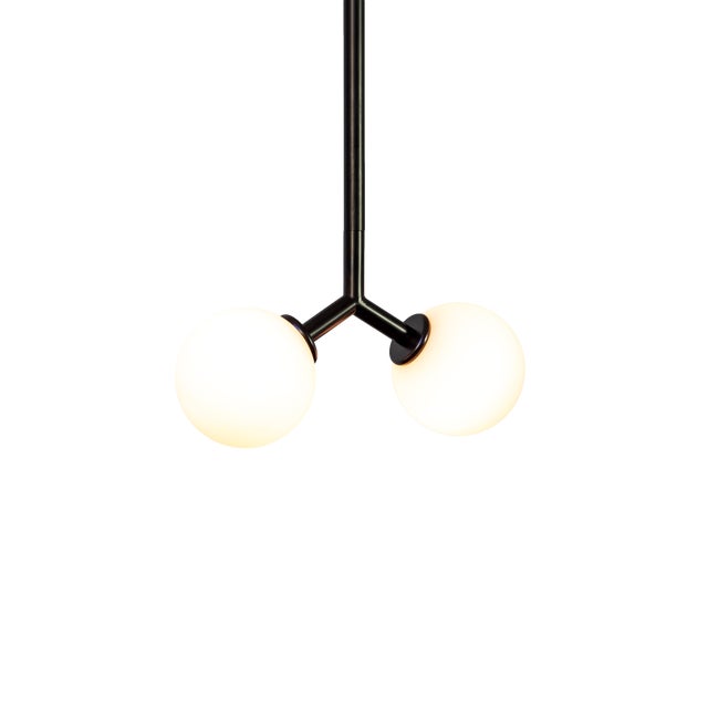 Y Pendant Mini, Black, 35in H, 3 Inch Glass Globes, by Research.Lighting, Modern, Minimal Hanging Light For Sale In New York - Image 6 of 9