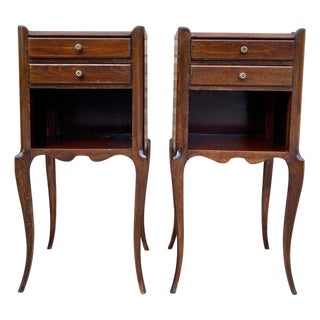 French Oak Nightstands with 2 Drawers, 1890s, Set of 2 For Sale