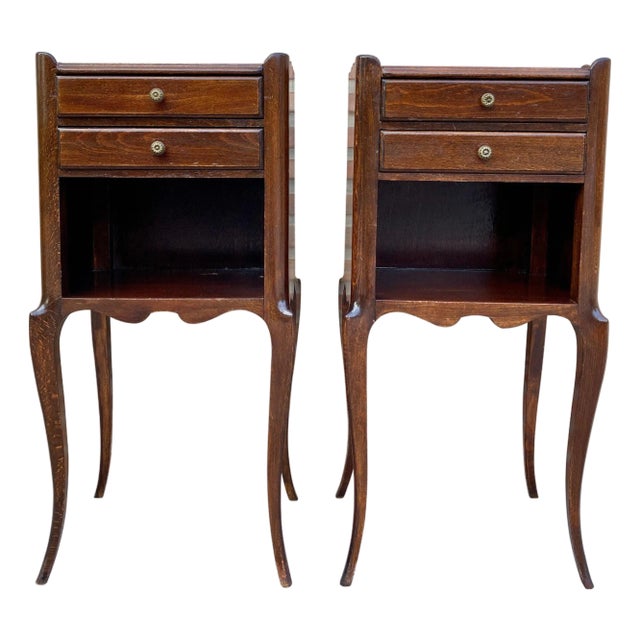 French Oak Nightstands with 2 Drawers, 1890s, Set of 2 For Sale