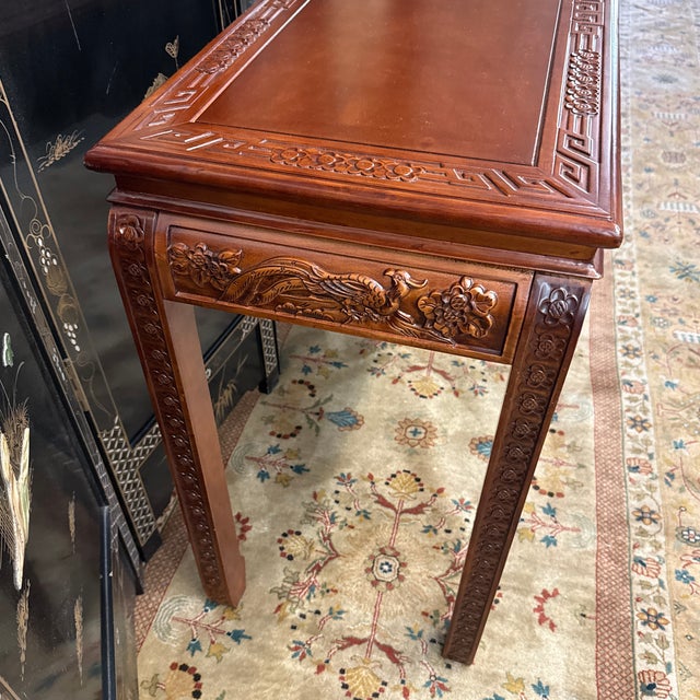 Wood Asian Carved Hardwood Writing Desk, Vintage For Sale - Image 7 of 12