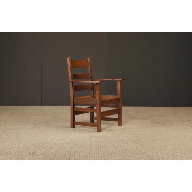 L. & j.g. Stickley Mission Oak Ladder-Back Armchair, C. 1910, Signed For Sale - Image 12 of 18
