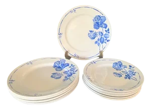 Vintage French White and Blue Ironstone Dinner Set by St Amand, 1920, Set of 12
