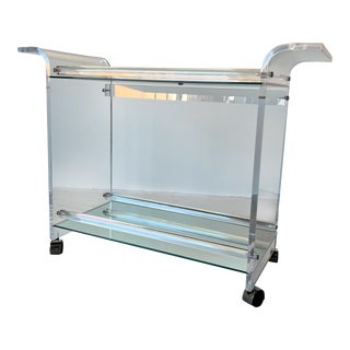 Charles Hollis Jones - Style Two - Tier Lucite Lucite Bar Cart on Chrome Castors For Sale