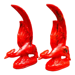 Mid 20th Century California Originals Pottery Pair of Vintage Mid-Century Modern Red Lava Glazed Fire Birds