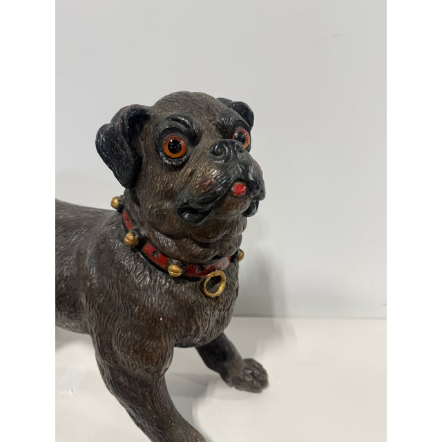 English Terracotta Pug Dog Sculpture With Glass Eyes, Early 20th Century For Sale In Providence - Image 6 of 12