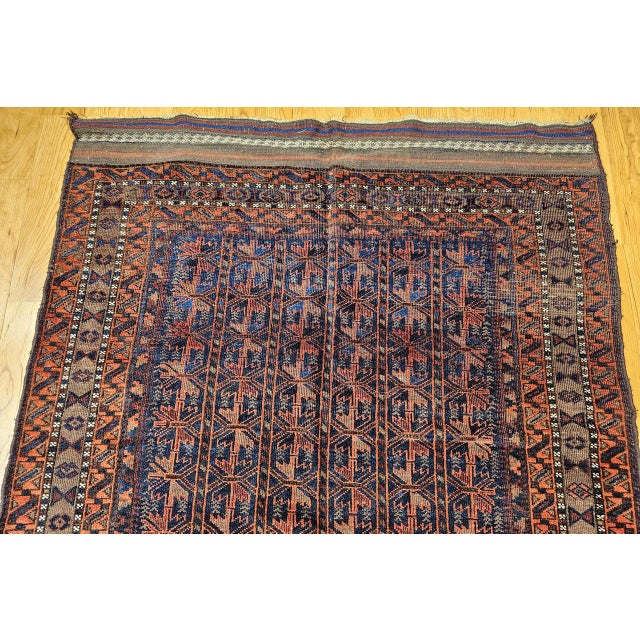 Vintage Baluch Tribal Area Rug in Allover Geometric Pattern in Navy Blue, Brown, Dark Red For Sale In Chicago - Image 6 of 18