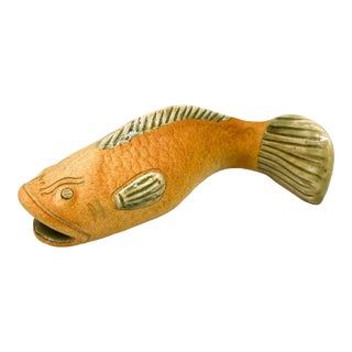 Mid-Century Pottery Fish Wall Pocket Figurine – Asian Folk Art / Japandi / Coastal For Sale
