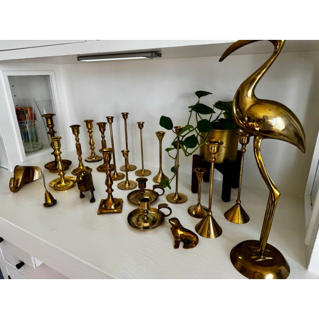 Metal Large Vintage Brass Crane Sculpture For Sale - Image 7 of 9