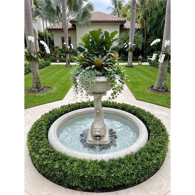 Off-white Vintage Neoclassical Cast Stone Fish Pedestal Fountain Planter For Sale - Image 8 of 12