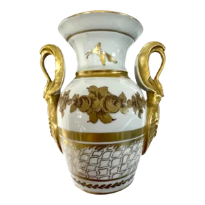 Antique Paris Porcelain Music & Swan Urn Vase