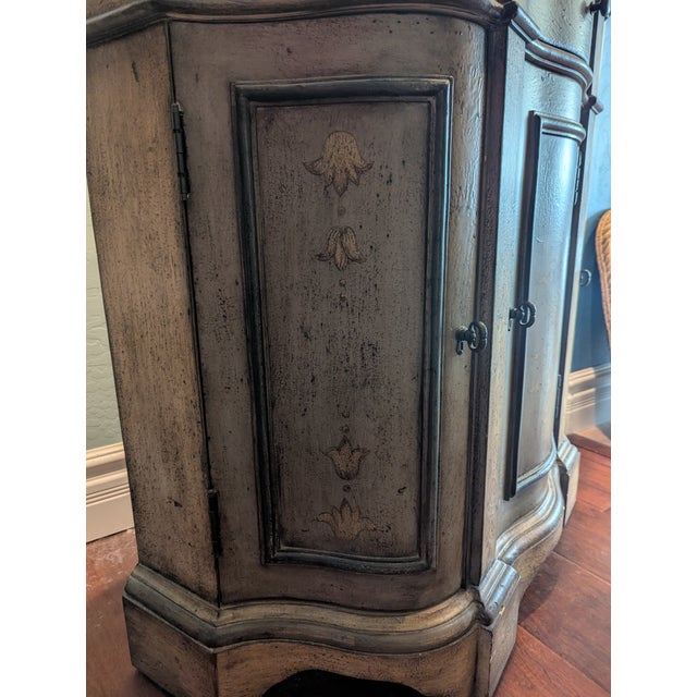 1990s Curved, Inlaid Wood, Stenciled Console Commode Table For Sale - Image 12 of 15