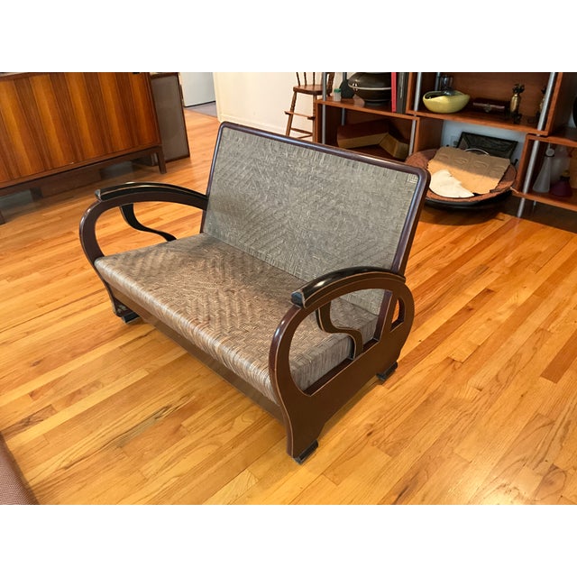Brown Early 20th Century Imported Rare Teak Art Deco Teardrop Loveseat & Chair For Sale - Image 8 of 18